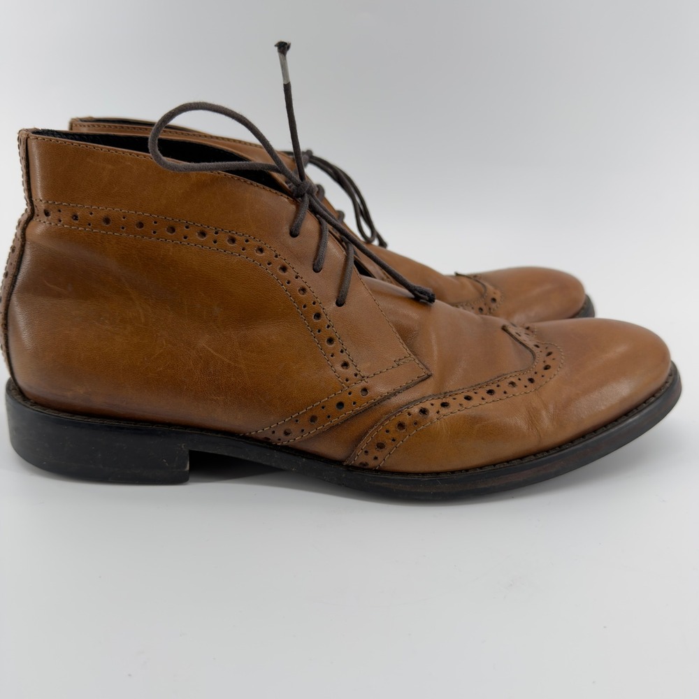 Johnston & Murphy Mens Tan Leather Wingtip Brogue Chukka Boots 8M‎